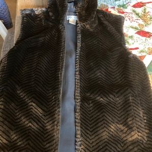Dark brown Faux Fur lined vest with hood.